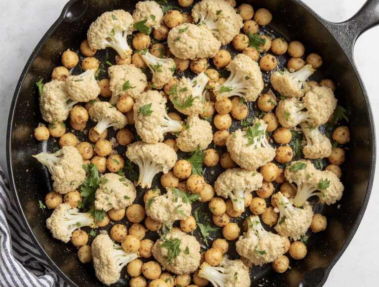 Maple Lime Roasted Cauliflower and Chickpeas